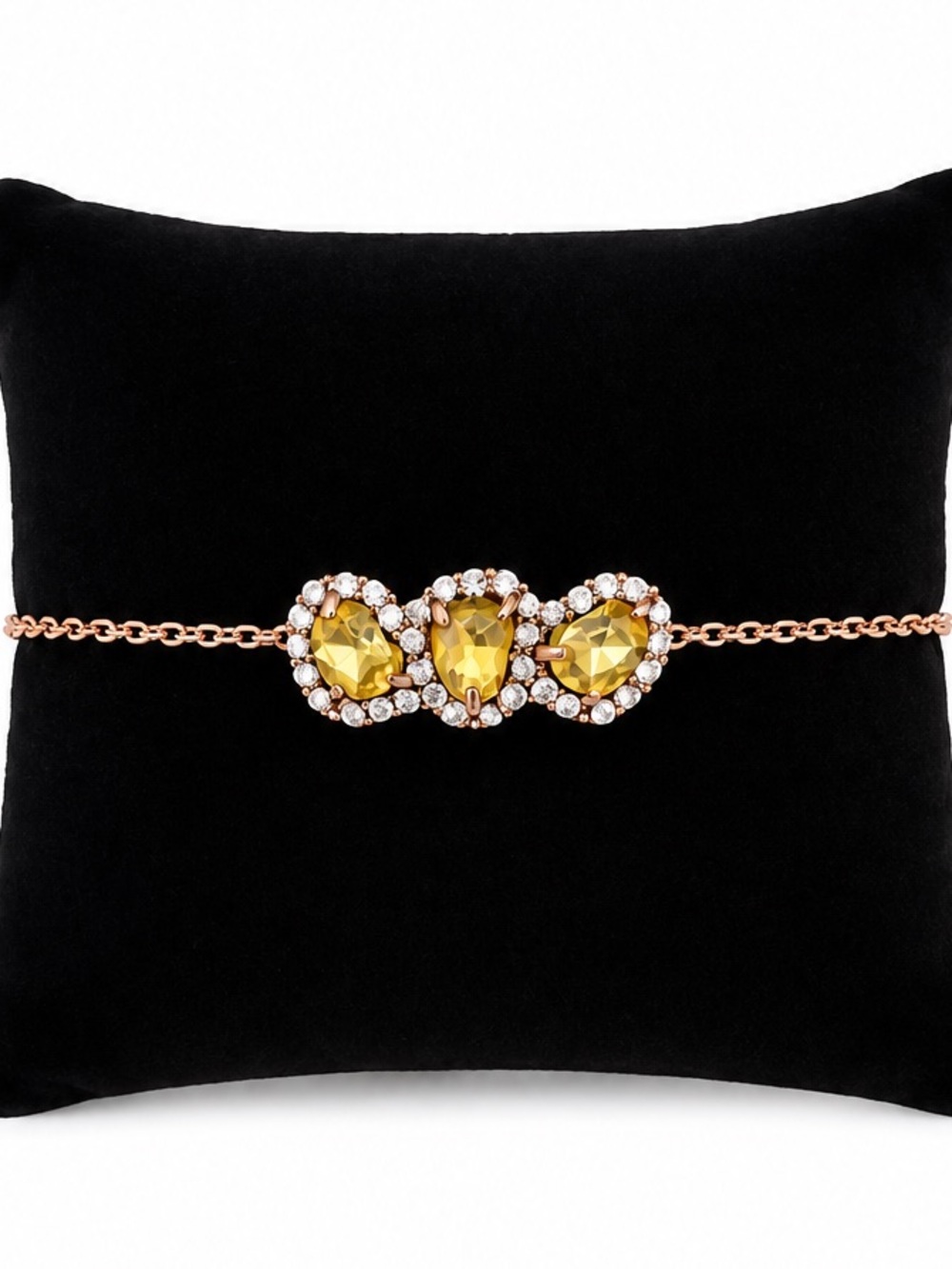NEW - Sam Edelman 3 Golden Citrine Halo Stones & Rose Gold Chain Bracelet